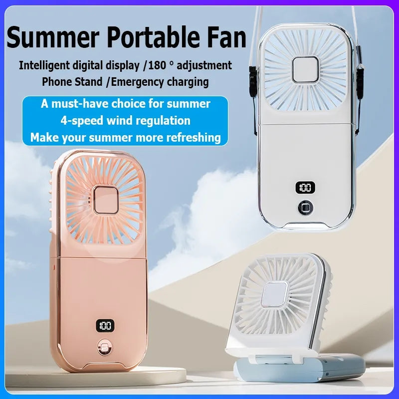 3-in-1 Portable Neck Fan: Fan, Power Bank, Phone Stand