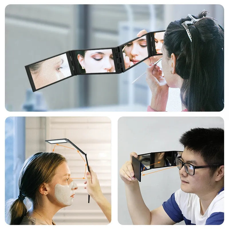 360° Foldable 4-Panel Makeup Mirror for Hair Styling & Grooming