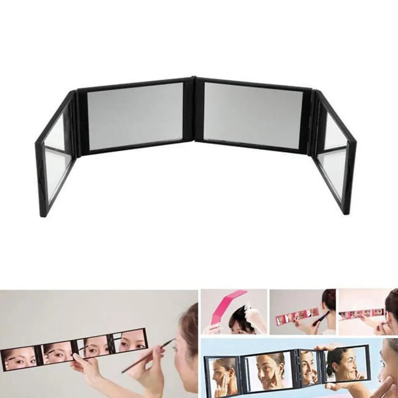 360° Foldable 4-Panel Makeup Mirror for Hair Styling & Grooming