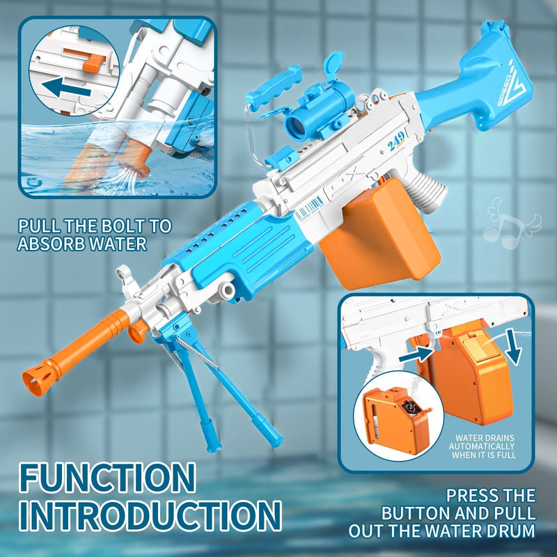 Youcheertoy M249 - Pistola de agua eléctrica de gran capacidad, juguete automático para remojo en agua, 14+