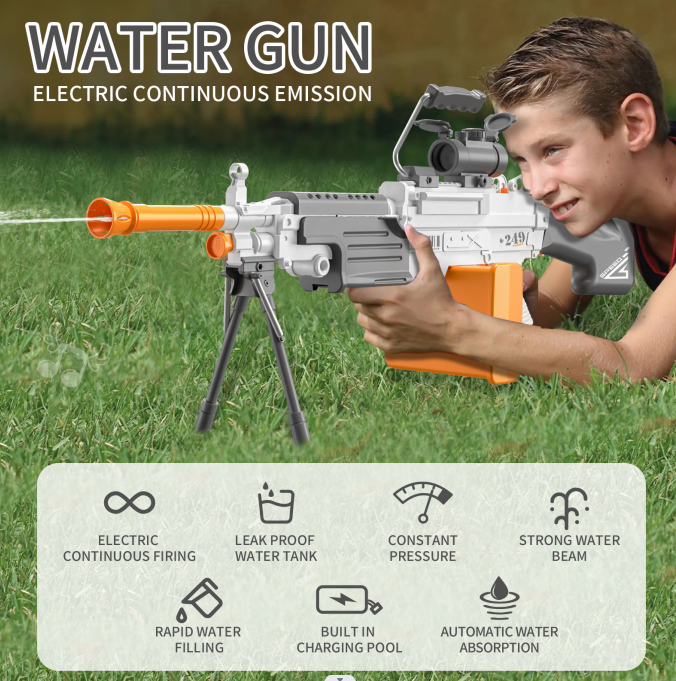 Youcheertoy M249 - Pistola de agua eléctrica de gran capacidad, juguete automático para remojo en agua, 14+